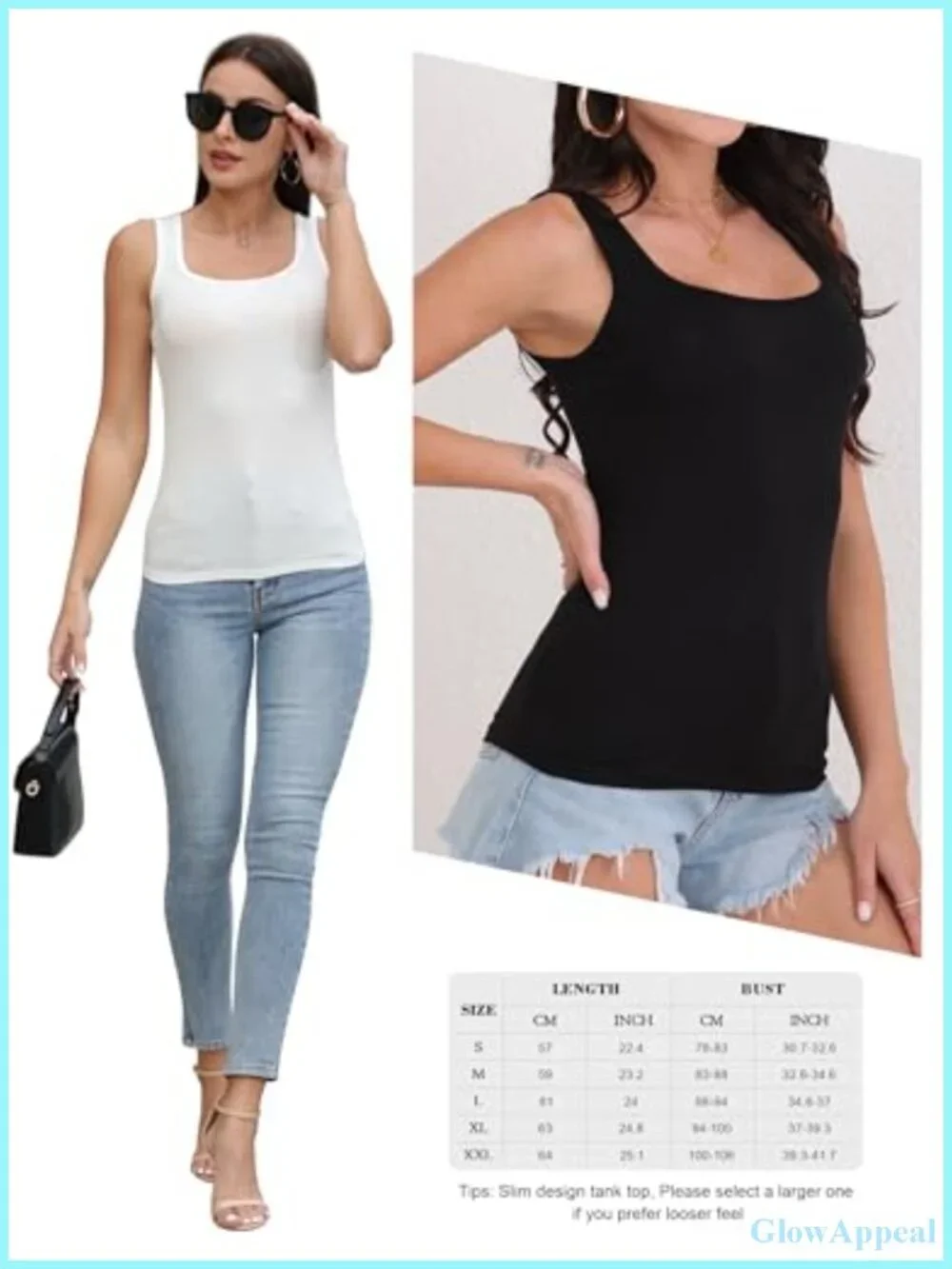 Women's Square Neck Tank Tops Sleeveless 5 Piece Undershirt 95% Viscose 5%